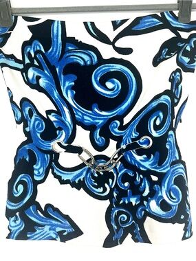 VTG Caché Baroque Chain Accent Tube Top Size M Blue Black Y2K Going Out